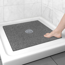 Square Shower Mat Non Slip: 24x24 Inch Shower Floor Mat with Drain Hole in Middl