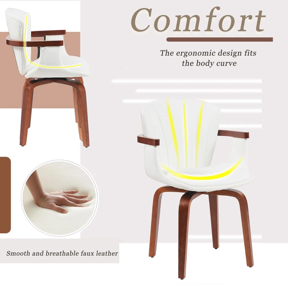 Mid-Century Bentwood Swivel Dining Chairs (Set of 2) – Heat-Pressed PU Leather - Image 2 of 4