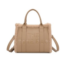 Women’s Small Tote Bag Wool Trim Handbag with Strap Crossbody Shoulder Bag