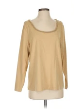 Elana by Tanner Women Brown 3/4 Sleeve Silk Top 0