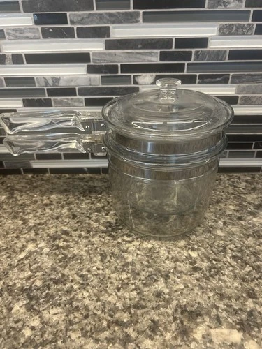 Vintage Pyrex Glass Flameware 1.5 Qt Double Boiler Pot 6283 - Complete with Lid