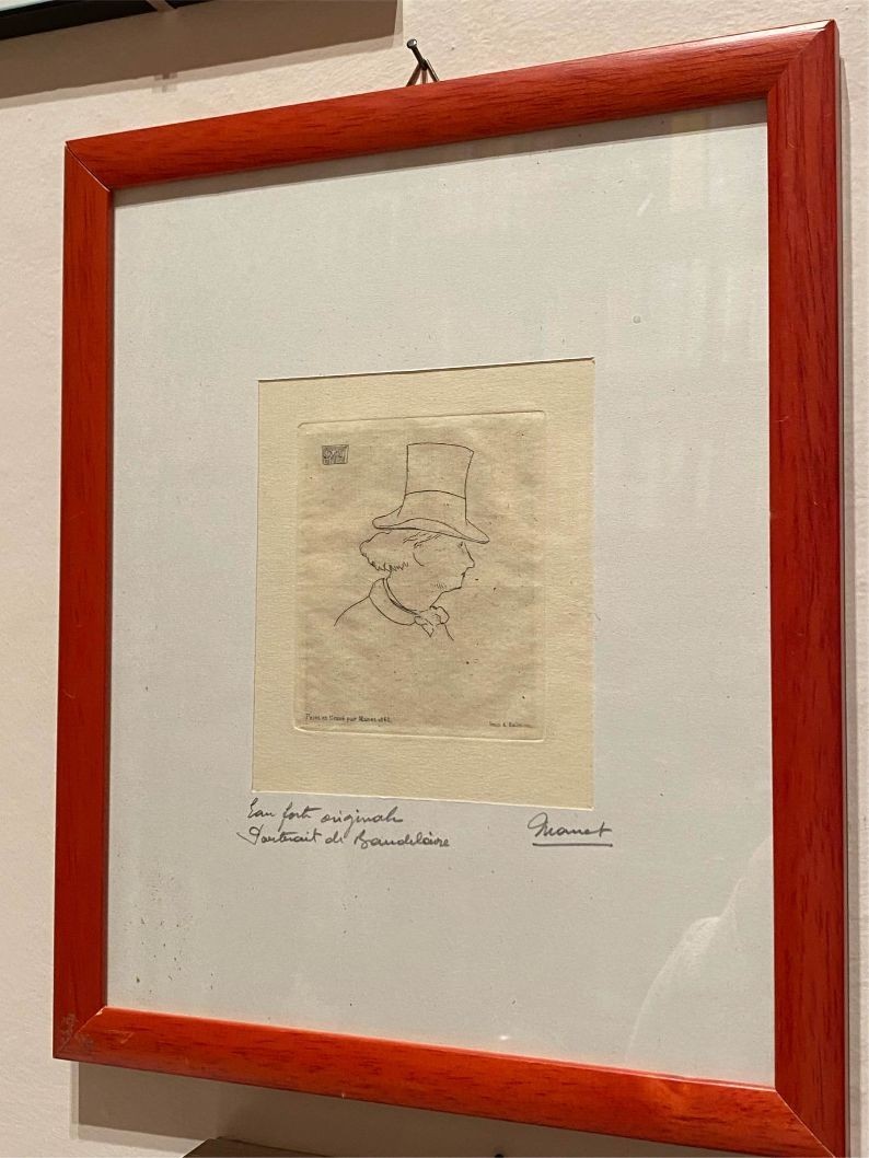 MANET. PORTRAIT PROFILE OF BAUDELAIRE. DRYPOINT ETCHING REAR PRINT