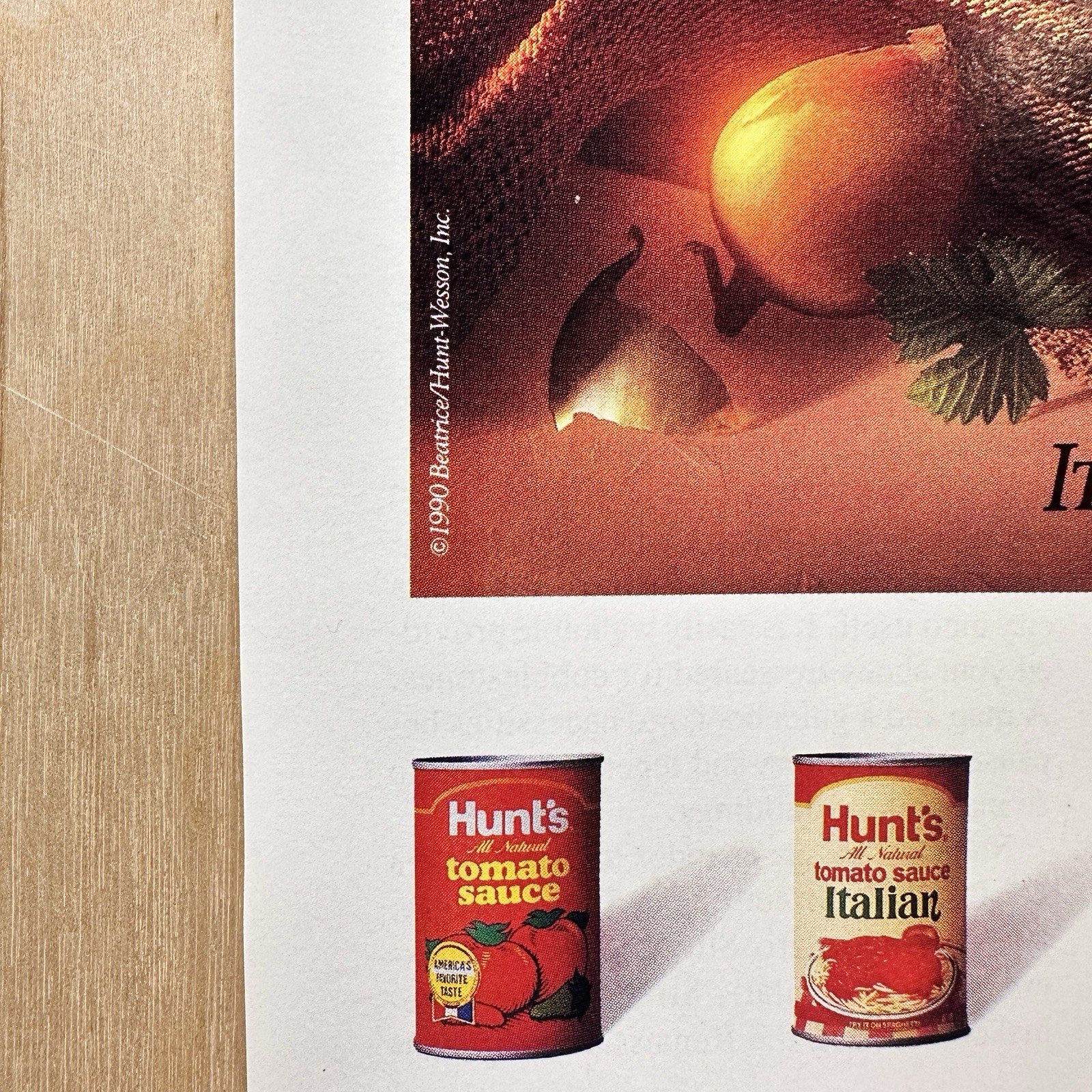 1990 Hunts Canned Tomato Sauce Vintage Print Ad Food Cooks Advert 