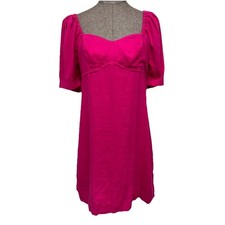 A New Day Linen Blend Dress Dark Pink Women Sz M Sweetheart Neckline Smocked