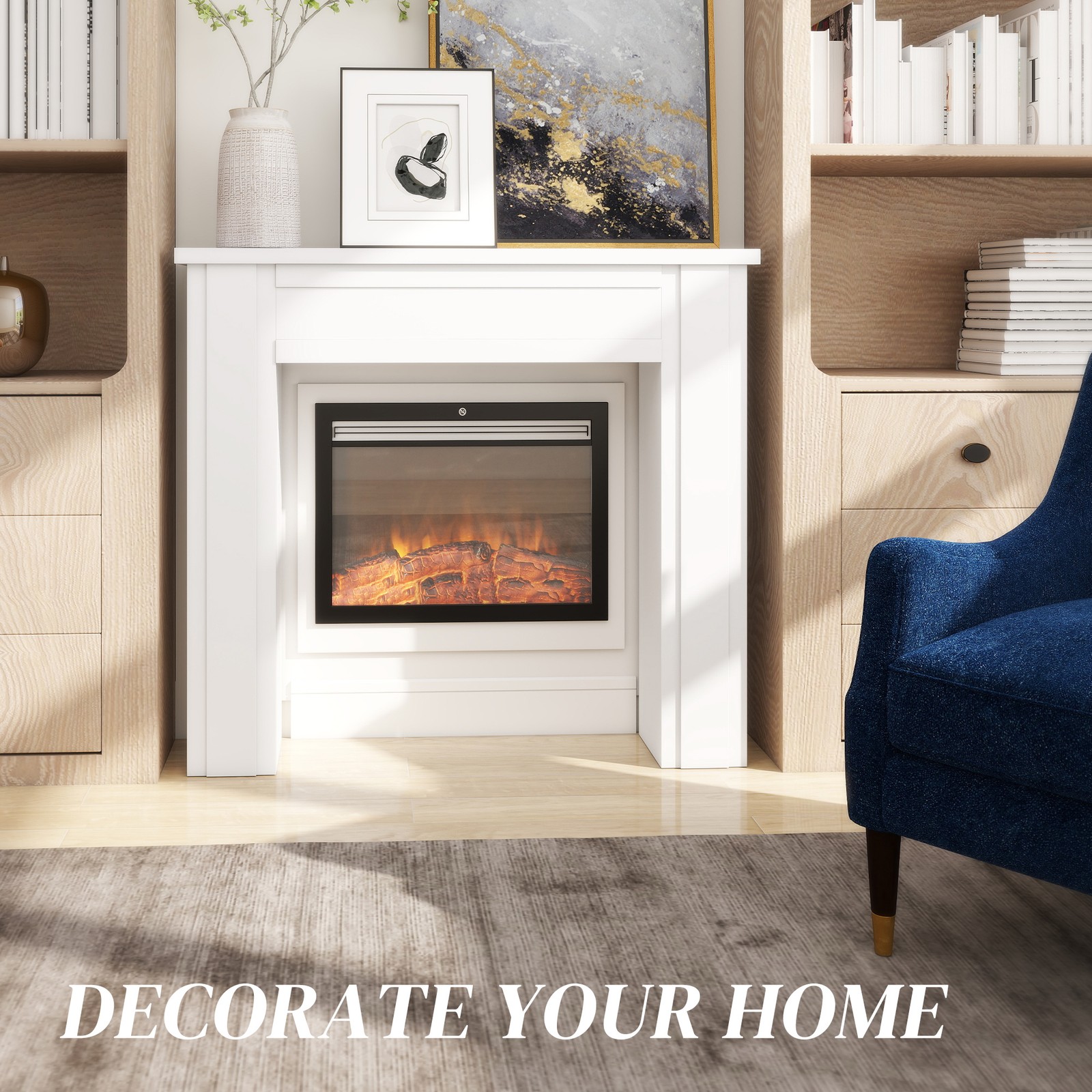 HOMCOM Modern Fireplace Mantel, Fireplace Surround with Leg, White