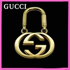 GUCCI Key Ring Keychain Bag Charm Interlocking G Gold Authentic