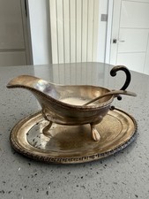 Vintage Viners of Sheffield sauce boat, saucer and ladle made in &ldquo;Alpha Plate&rdquo;