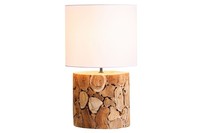 Tischleuchte Stoff Blendarm Weiß 45 Cm E27 Holz Lampe Nachttisch Schlafzimmer