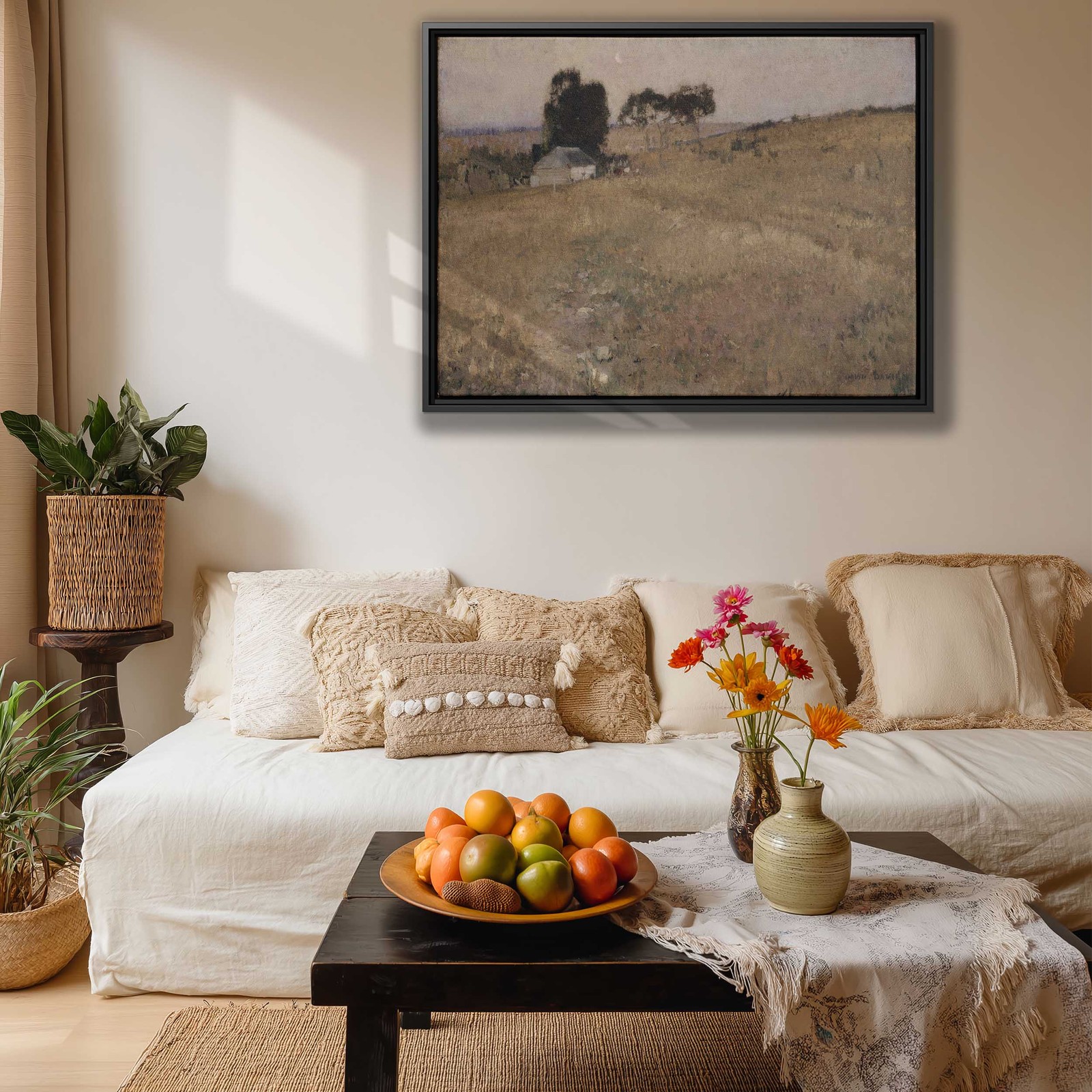 Vintage Farmhouse Canvas Print Oil Painting Rural Landscape Wall Art Decor