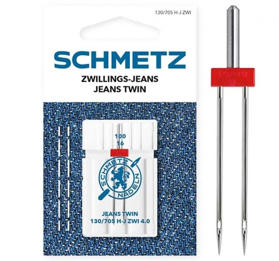 SCHMETZ JEANS TWIN 100/16 SEWING MACHINE NEEDLE 4MM MEDIUM BALL POINT