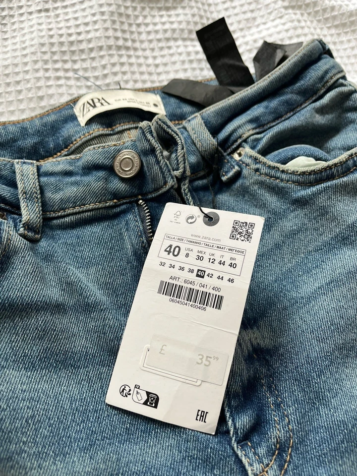 Zara Denim Jeans Size 40 Size 12 Medium Blue Acid Wash Fashion Skinny Jeans - Image 3 of 3
