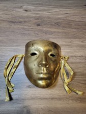 Maschera viso arlecchino vintage art deco Pierrot decorativa ottone oro