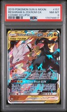 Reshiram & Zekrom GX 2019 Pokemon Sun Moon Cosmic Eclipse #157/236 PSA 8