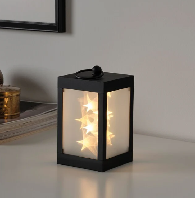 IKEA STRÅLA Battery-Operated Black LED Lantern 16cm Light Star