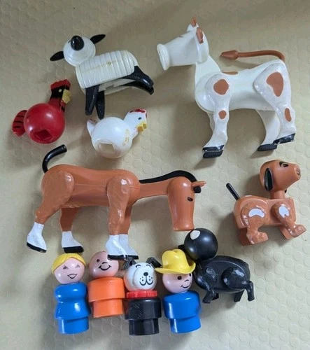 Vintage Fisher Price Little People Cow Sheep Lamb Dog Farm Animals Farmer Pig