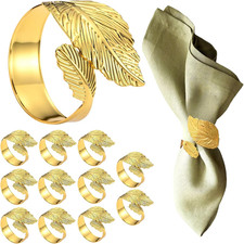 12 Stück Serviettenringe Gold, Metall Servietten Ringe, Aussehen Der Blätter Ser
