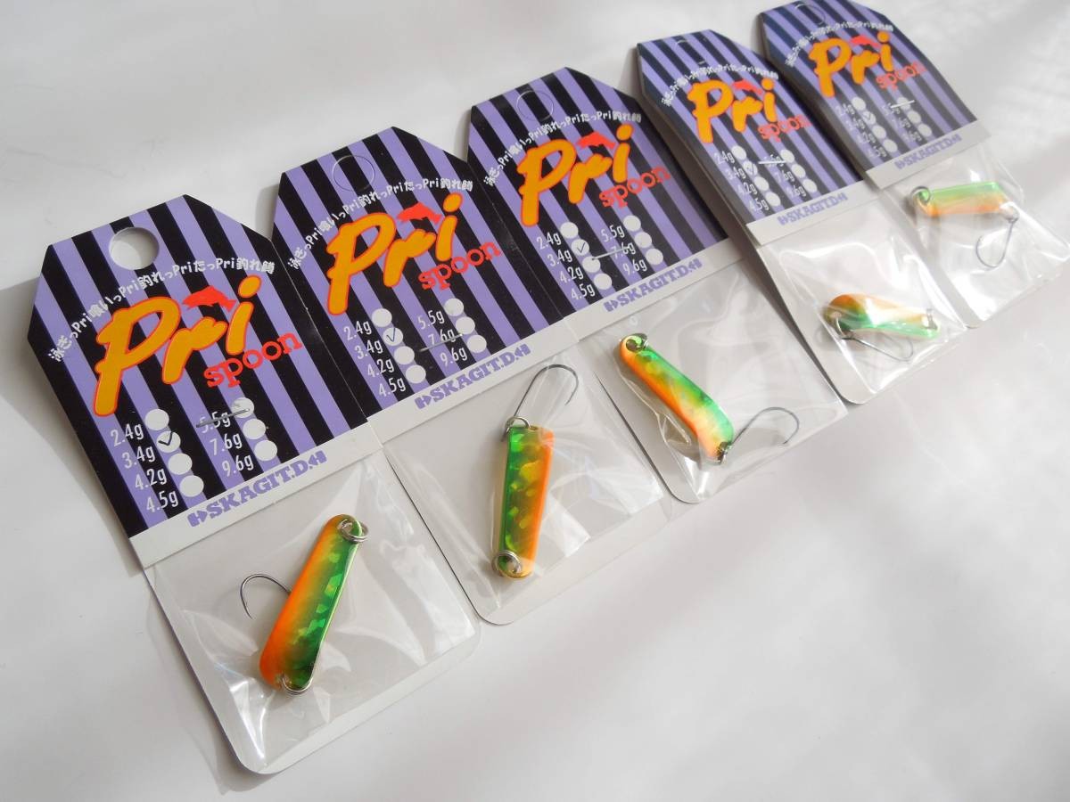 Skagit Designs Pri Spoon 3.4g Green/Orange (Gold) Set of 5 spoons - Image 2