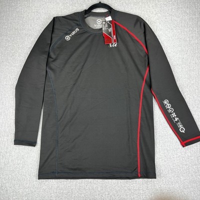 New Virus Stay Warm Long Sleeve Shirt Men L Black Red Compression Base Layer