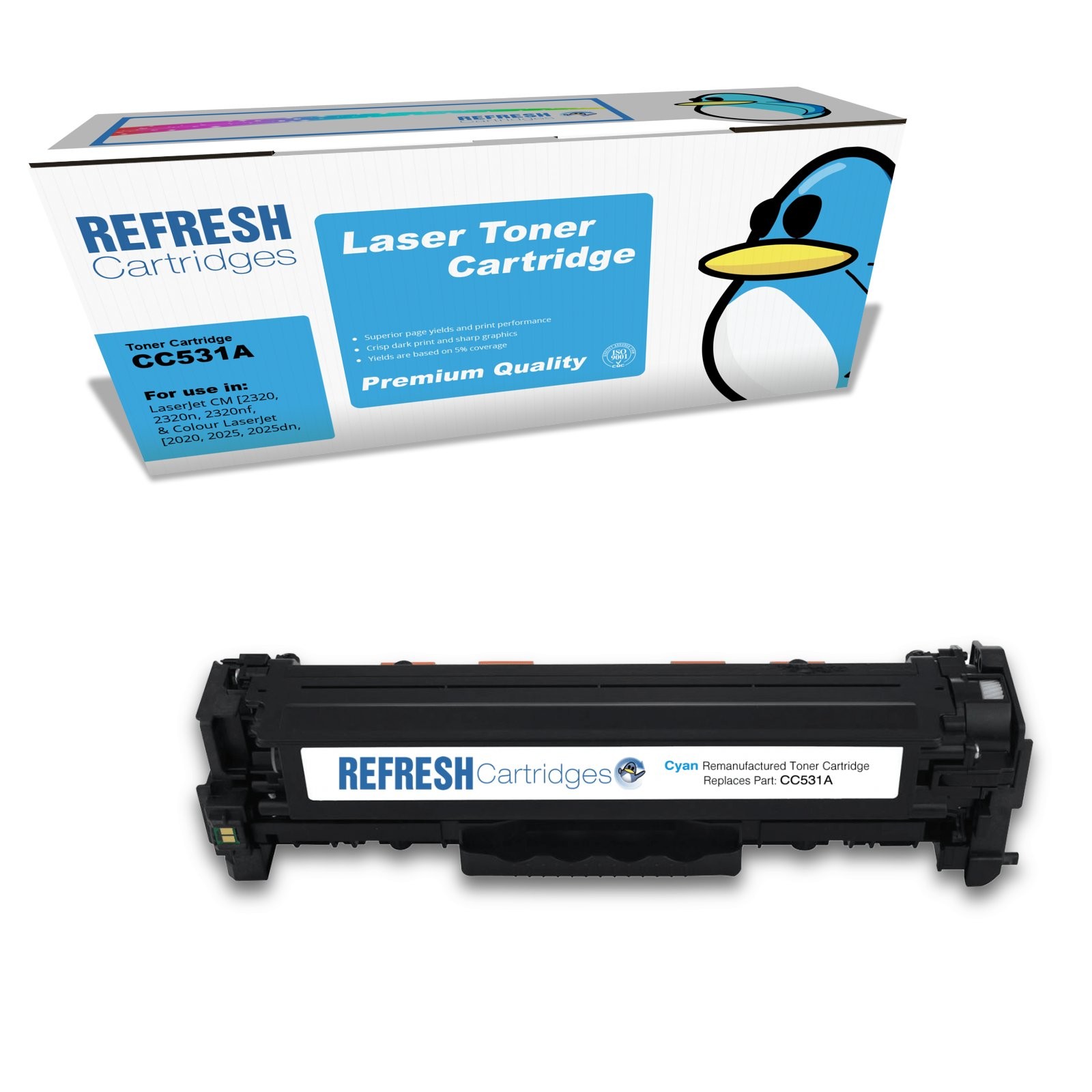 Refresh Cartridges Replacement Cyan CC531A/304A Toner Compatible With HP Printer