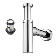 MINIMALIST  CHROME BRASS ROUND BOTTLE TRAP TAP+WASTE BATHROOM BASIN SINK 1 1/4"