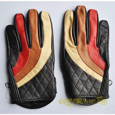 Flat Track Handschuhe TRI - STRIPE 80'S Echtleder mit Verstärkungen