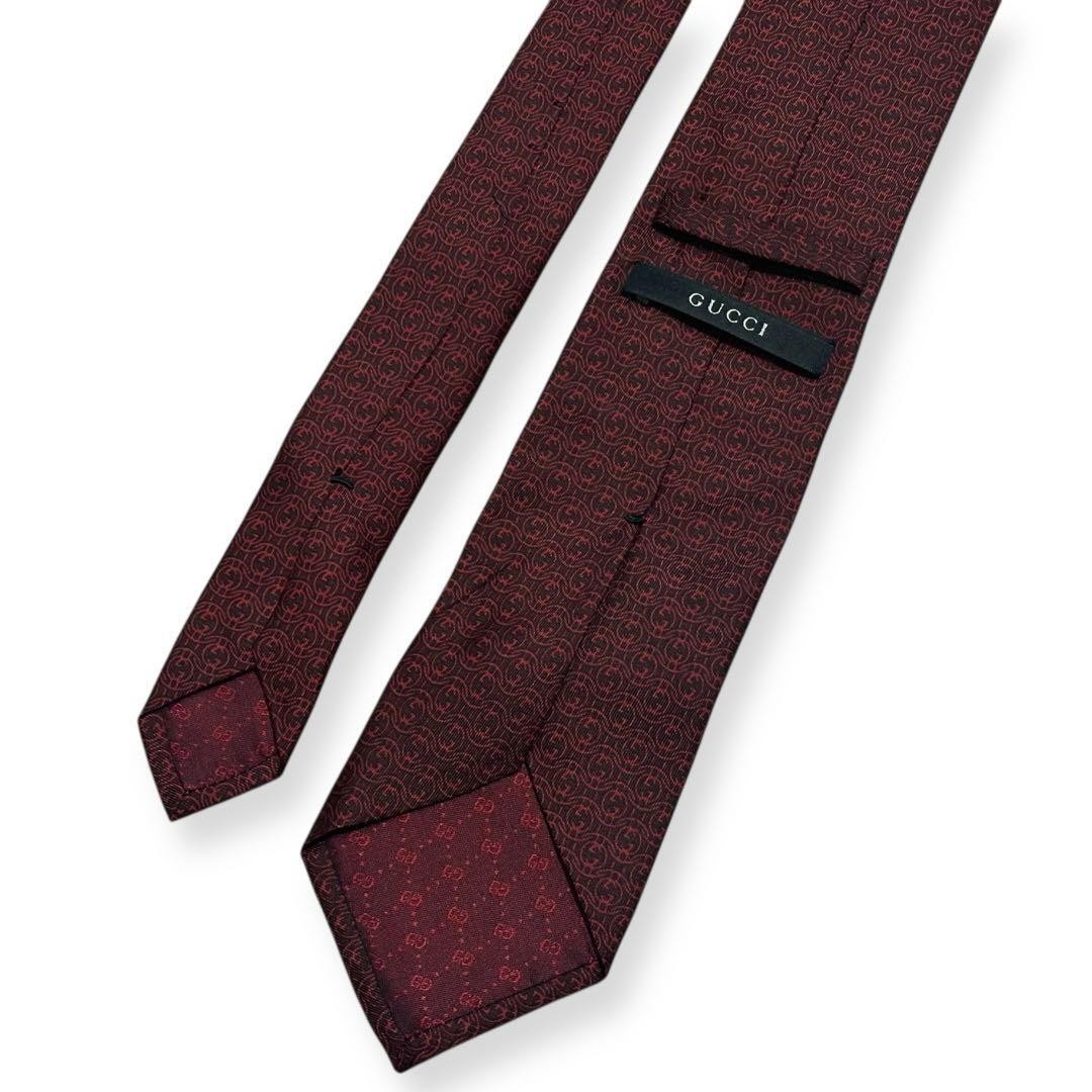 Gucci Silk Tie GG Interlocking Pattern Bordeaux U… - image 7