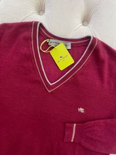 Maglione unisex ETRO Milano lana lana maglia scollo V rosso marrone nuovo taglia M