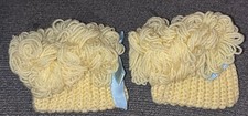 Vintage Handmade Ruffled Crocheted Baby Booties Yellow Blue Ribbon Unused NEW