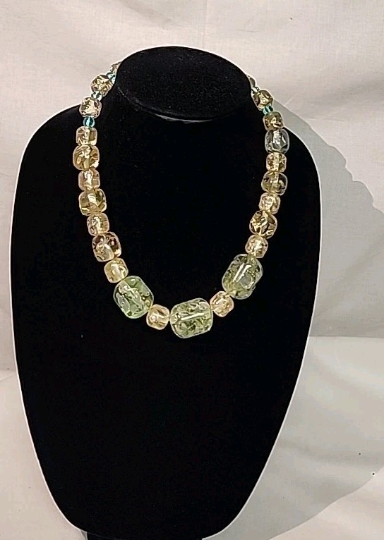 Chunky Statement Necklace Large Clear Yellow/Gree… - image 1