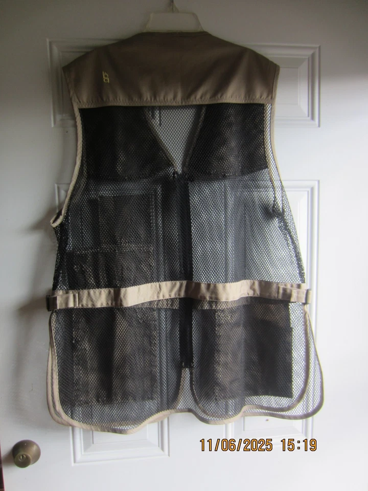 Shooting Vest Bob Allen Full Mesh Khaki Sz L/ XL Waist Adjust Hunting R or L han - Image 2 of 4