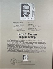 USPS Souvenir Page 1862 Harry S. Truman Regular Stamp 1/26/84 