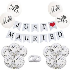 Just Married Car Decorations, JUST MARRIED Banner Wedding Bunting, Mr and Mrs