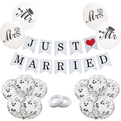 Just Married Car Decorations, JUST MARRIED Banner Wedding Bunting, Mr and Mrs