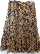 Jones New York Signature Skirt Women's PS Black Tan Floral 100 Silk A-Line