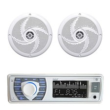 Pyle In-Dash Marine USB Bluetooth Stereo Receiver, 2x 5.25" 180W Boat Speakers