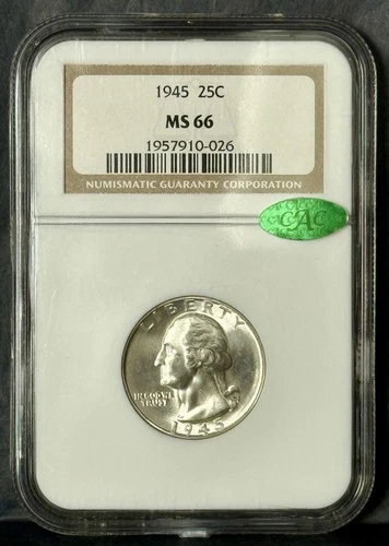 1945 P ** Washington Silver Quarter ** NGC MS66 ** CAC **