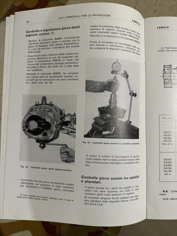 Lancia Fulvia DATI PRINCIPALI PER LE RIPARAZIONI Libretto - Immagine 2 di 2