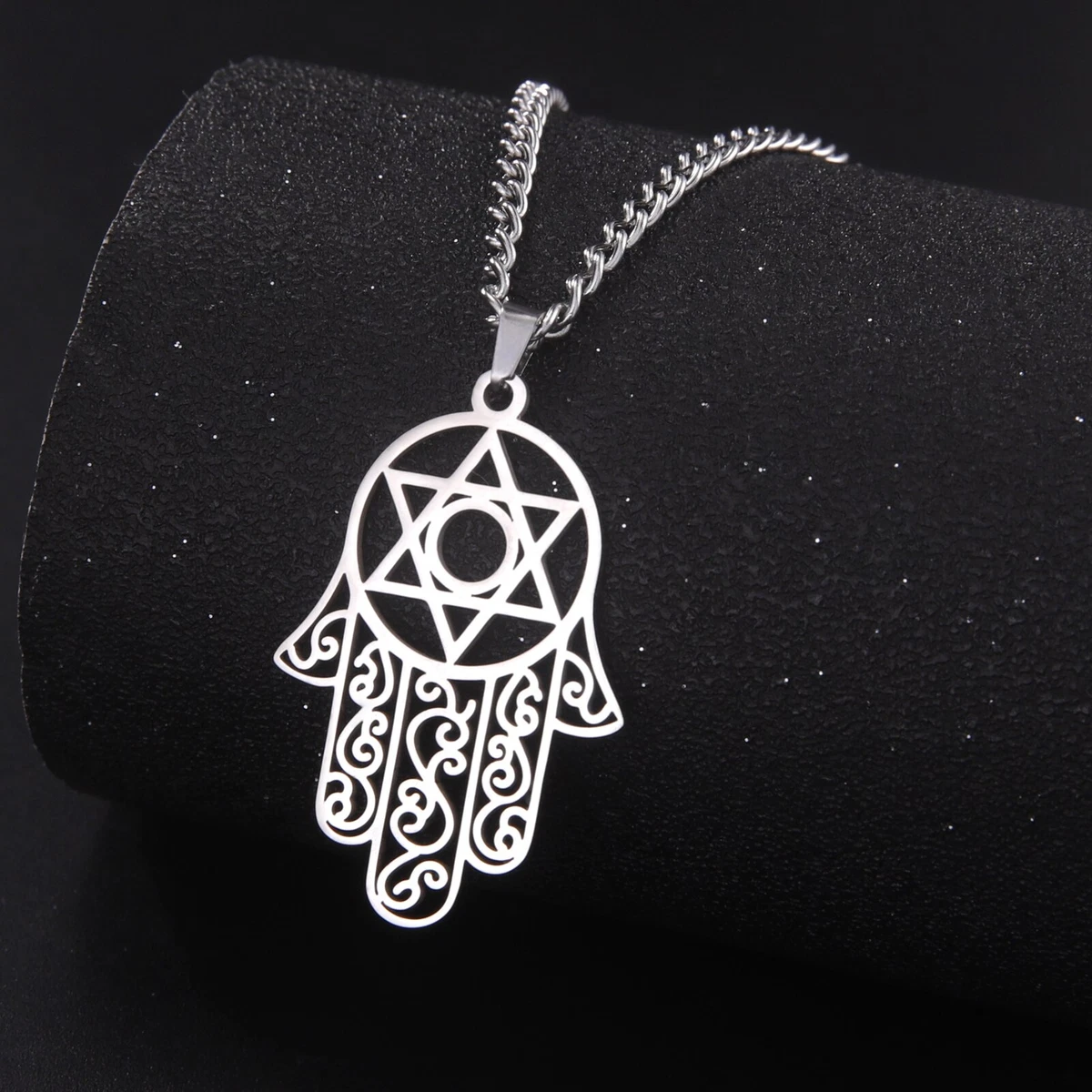 Solid Yellow Gold Hamsa with Star of David Pendant