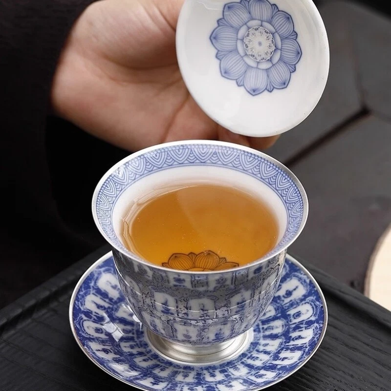 Cerámica + Plata Pura Tetera Gaiwan Master Cup Porcelana Buda Taza de Té Tureen Foto 4 de 4