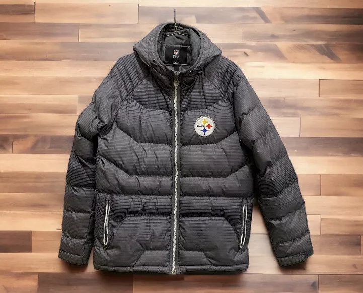 NFL Pro line PITTSBURGH STEELERS Puffer JACKET Coat Medium full zip Hood  Gray | eBay