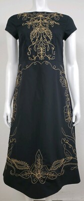 eShakti Custom Womens Dress Black Gold Embroidered Floral Party Casual  Evening | eBay