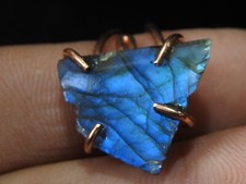 Natural Labradorite Rough Ring Multi Flashy Fire Wire Wrapped Copper Jewelry