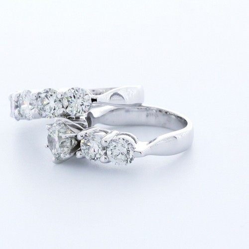 4.27CTW LAB DIAMONDS G/VS2 ROUND CUT 14K WHITE GOLD CLASSIC SIDE-STONE RING SET - Picture 2 of 3