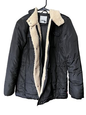 WOMEN'S BLACK LEVI'S SHERPA LINED HOODED PUFFER JACKET SIZE SMALL
