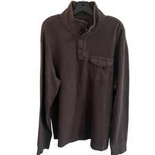 Vtg Cluett Peabody & Co Henley Shirt Mens L Collared Brown Ribbed Long Sleeve Kn