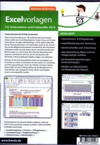 Franzis - Excelvorlagen für Unternehmer und Freiberufler 2014 - PC - Software - - Bild 2 von 2