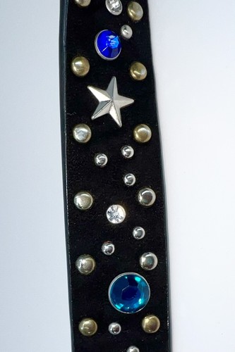 CINTURÓN VINTAGE ESTRÁS ESTRELLA TACHONADO TERCIOPELO NEGRO METAL DISCO ROCKER GLAM PUNK - Imagen 10 de 10
