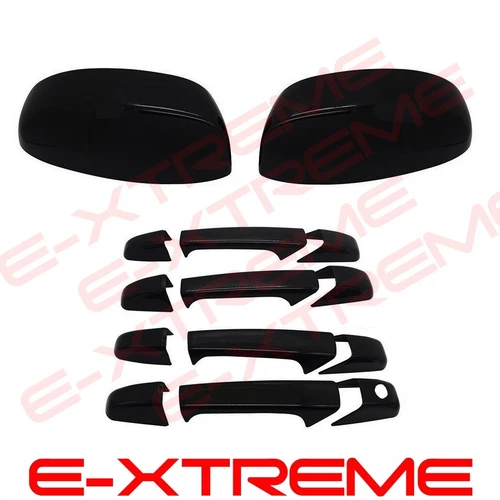 FOR 07-13 CHEVY SILVERADO GMC Sierra 4 DOOR HANDLE+TOP MIRROR Black Gloss COVER