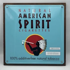 VINTAGE NATURAL AMERICAN SPIRIT CIGARETTES EMBOSSED METAL TIN SIGN 20" X 20"