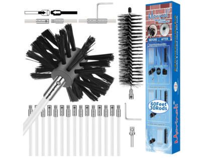 Dryer Vent Cleaning Kit 60' Chrome Button Locking System Extends up to 60 ft